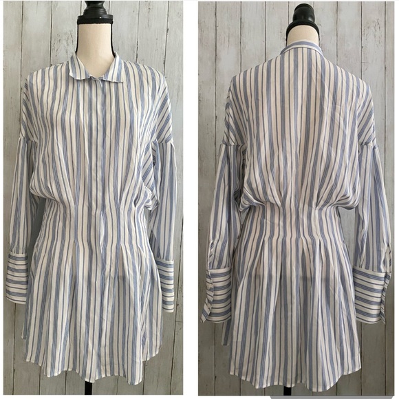 FRAME Silk Pinturk Pleated Shirt Dress